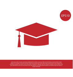 Red Graduation Cap Icon Isolated On White