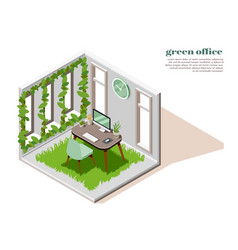 Green Office Isometric Colored Composition