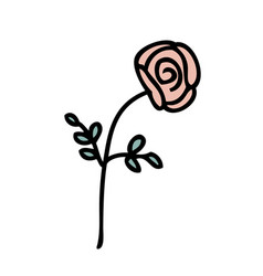 Hand Drawn Rose Flower In Simple Doodle Style