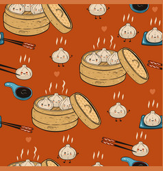 Seamless Pattern With Kawaii Dim Sum Image