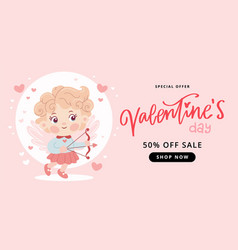 St Valentine S Day Sale Banner With Cute Cupid