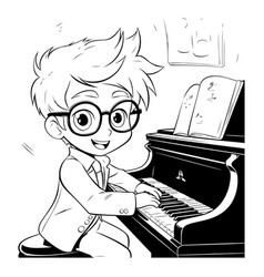 Boy Playing The Piano - Black And White