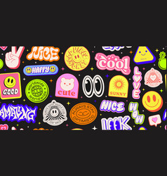 Cool Y2k Stickers Collage Seamless Pattern Design