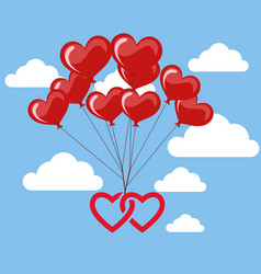 Pink Heart Flying Balloon With Man On Blue Sky