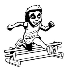 Boy Running On A Race Track Black And White