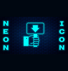 Glowing Neon Hand Holding Auction Paddle Icon