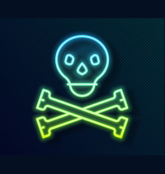 Glowing Neon Line Skull On Crossbones Icon