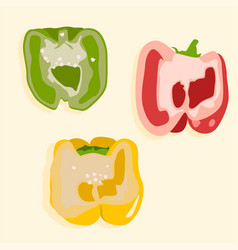 Red Green And Yellow Bell Peppers Cut In Half