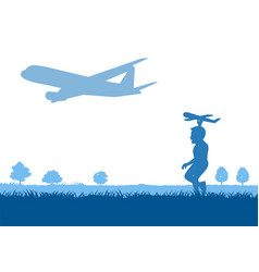 Silhouette Design Of Boy Play Model Plane