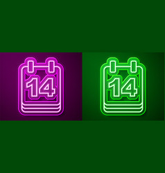 Glowing Neon Line Calendar With February 14 Icon