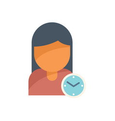 Woman Time Task Icon Flat Work Clock