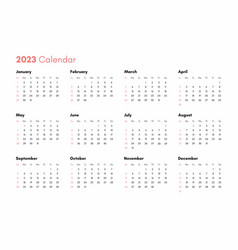 Pocket Calendar On 2023 Year Horizontal View