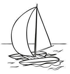 Sketch Catamaran With Sails Coloring Book Cartoon