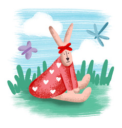 A Rabbit Girl In A Red Dress Sits On The Lawn