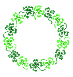 Doodle Green Clover Shamrock Circle Wreath Line