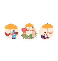 Family Under Protection Isolated Round Icons