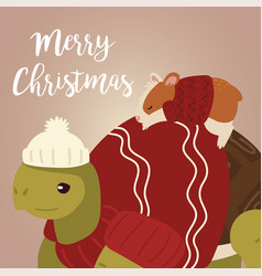 Merry Christmas Greeting Card With Turtle Hamster