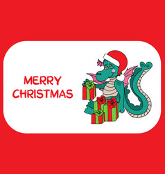 Cartoon Dragon In Santa Hat With Gifts