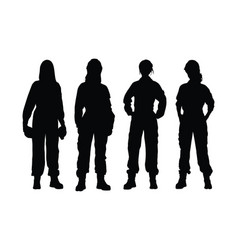 Female Mechanics Wearing Uniforms Silhouette Set