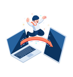 Isometric Businessman Jumping From Laptop