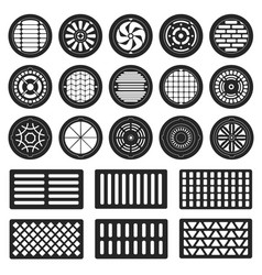 Manhole Sewer Black Icon Set Collection