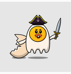 Cute Cartoon Egg Pirate With Hat And Holding Sword