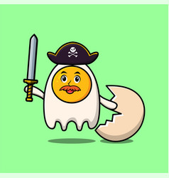 Cute Cartoon Egg Pirate With Hat And Holding Sword