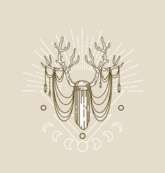 Deer Antlers Crystal Sun Rays Moon Phases