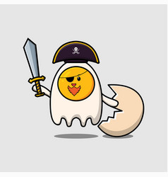 Cute Cartoon Egg Pirate With Hat And Holding Sword