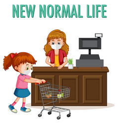 New Normal Life With A Girl Pushes Shopping Cart