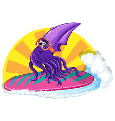 Squid On Surfboard With Ocean Wave