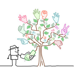 Cartoon Gardener Shaking Hands With A Tree