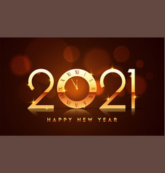 Golden 2021 Happy New Year Text With Wall Clock