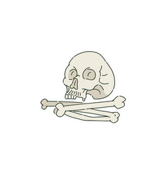 Human Skull Or Cranium And Pile Bones In Sketch