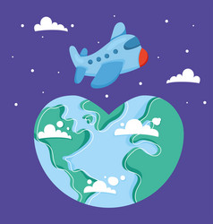 Airplane Flying In Heart Earth