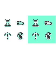 Set Albatross Viking Head Pickaxe And Car Icon