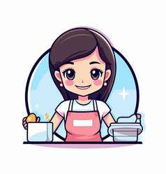 Cute Little Girl Baking In The Kitchen Cartoon