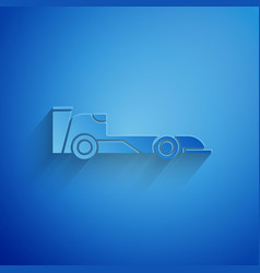 Paper Cut Formula Race Car Icon Isolated On Blue