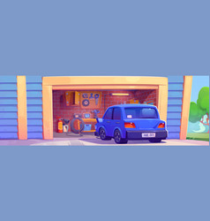 Car On Road Near House Garage Background