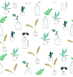 Cartoon Mix Plant Leaf In A Bottle Seamless Patter