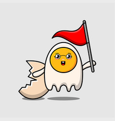 Cute Cartoon Fried Eggs Holding Triangle Flag