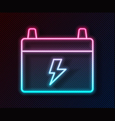 Glowing Neon Line Car Battery Icon Isolated