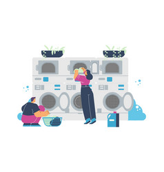 Man And Woman In Self Service Laundry Room Flat