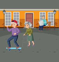 Outdoor Scene With Elderly People