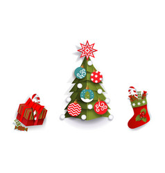 Paper Cut Christmas Tree Stocking And Present Box