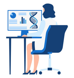 Scientists Character Woman Sitting At Desk Back