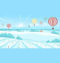 Winter Landscape With Air Balloons