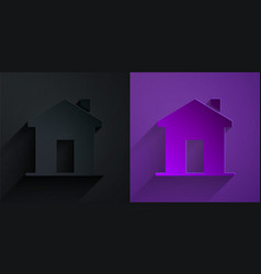 Paper Cut House Icon Isolated On Black On Purple