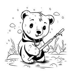 Polar Bear With Fishing Rod For Coloring Book