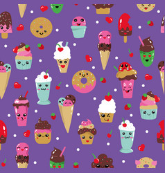 Purple Kawaii Pastry And Ice Cream Seamless